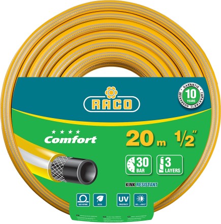 Шланг RACO &quot;COMFORT&quot; поливочный, 30атм., армированный, 3-х слойный, 1/2&quot;х20м 40303-1/2-20 купить в Нефтеюганске