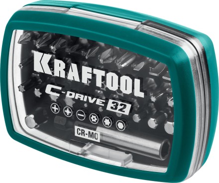 Набор бит и адаптеров KRAFTOOL C-Drive многофункциональный, Cr-Mo сталь, в ударопрочном компактном боксе. Цветная маркировка типов шлицов 26067-H32 купить в Нефтеюганске