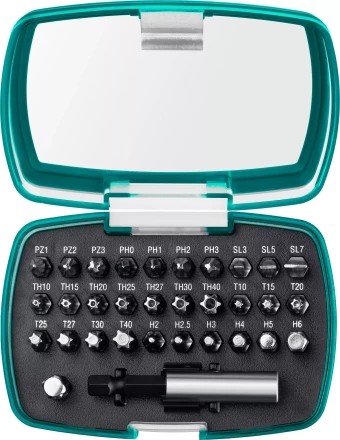 Набор бит и адаптеров KRAFTOOL C-Drive многофункциональный, Cr-Mo сталь, в ударопрочном компактном боксе. Цветная маркировка типов шлицов 26067-H32 купить в Нефтеюганске