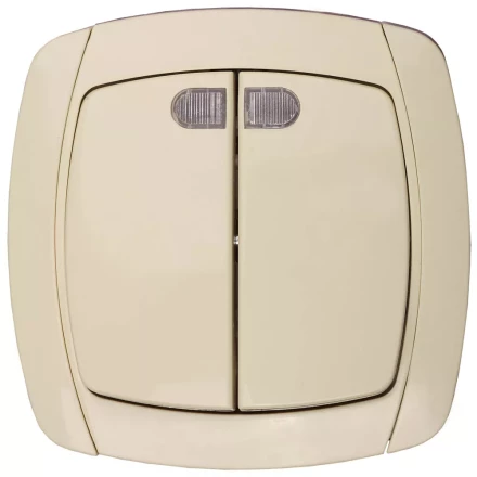 Выключатель СВЕТОЗАР &quot;CITY LIGHT&quot; двухклавишный в сборе, с подсветкой, бежевый, 10А/~250В SV-54235-B купить в Нефтеюганске