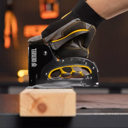 Степлер мебельный Denzel 40211, стальной корпус, быстрая загрузка, регул. силы удара, тип 53, 4-14 мм купить в Нефтеюганске