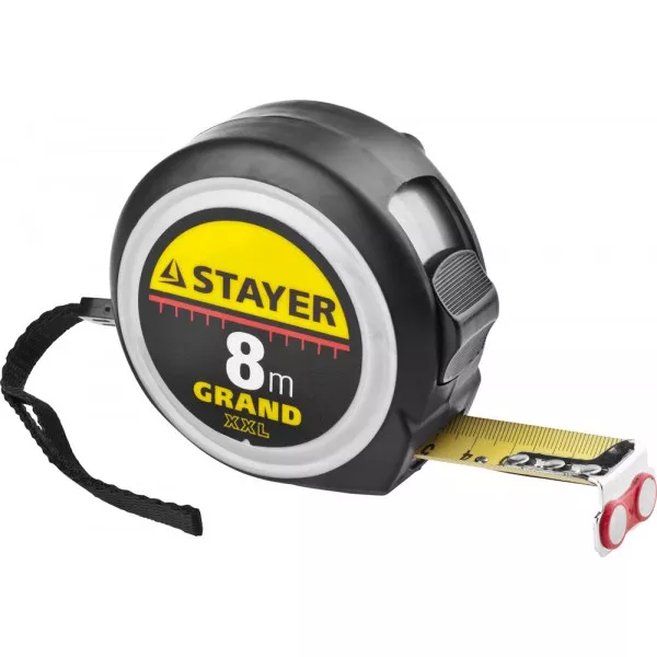 Рулетка STAYER GRAND, корпус с противоскользящим напылением, упрочненное полотно, 8м/25мм 552119 купить в Нефтеюганске