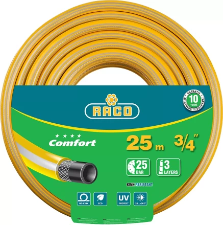 Шланг RACO &quot;COMFORT&quot; поливочный, 30атм., армированный, 3-х слойный, 3/4&quot;х25м 40303-3/4-25 купить в Нефтеюганске
