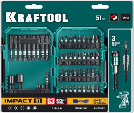 Набор ударных торсионных бит KRAFTOOL Impact, Cr-Mo-V-Nb сталь 26066-H51 купить в Нефтеюганске