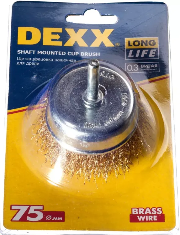 DEXX. Щетка чашечная для дрели, витая стальная латунированная проволока 0,3мм, 75мм 35109-075 купить в Нефтеюганске