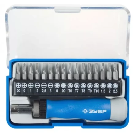ЗУБР &quot;ЭКСПЕРТ&quot; Набор &quot;Т-17&quot;: Отвертка для точных работ, реверсивная рукоятка, CR-V, сменные биты 25626-H17 купить в Нефтеюганске
