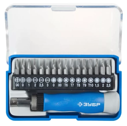 ЗУБР &quot;ЭКСПЕРТ&quot; Набор &quot;Т-17&quot;: Отвертка для точных работ, реверсивная рукоятка, CR-V, сменные биты 25626-H17 купить в Нефтеюганске