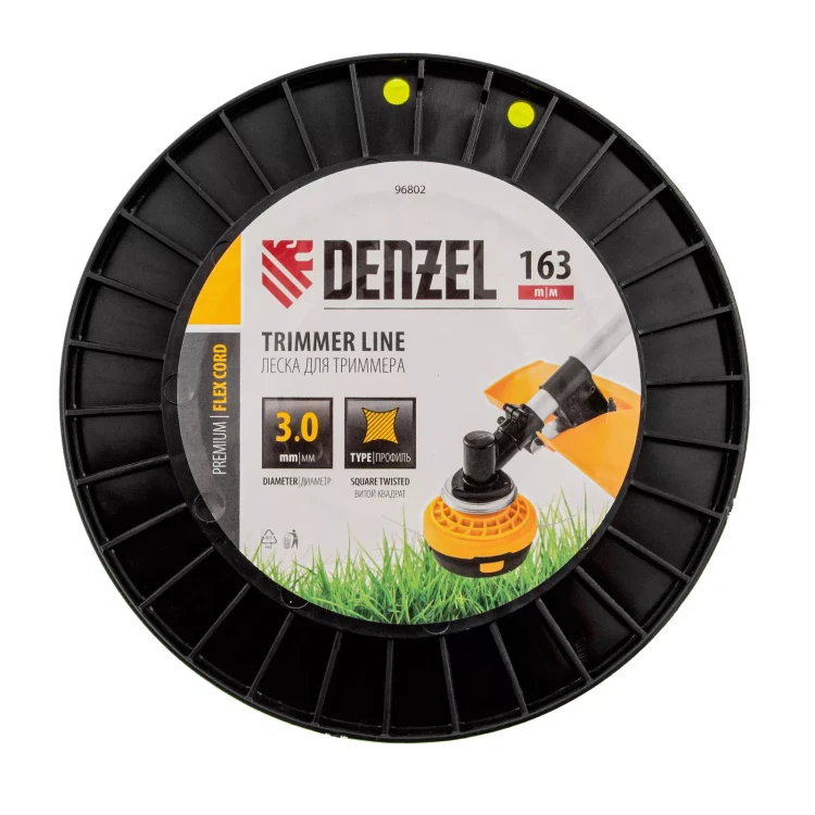 Леска для триммера витой квадрат, 3,0мм х 163м, на DIN катушке FLEX CORD// Denzel 96802 купить в Нефтеюганске