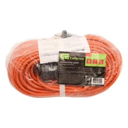Удлинитель-шнур силовой Сибртех 30 м, 6А, тип УХз6, ПВС, 1 розетка без заземления 95813 купить в Нефтеюганске