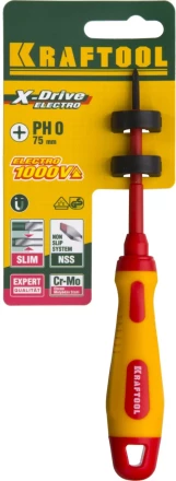Отвертка KRAFTOOL, высоковольтная, Cr-Mo-V стержень, двухкомпонент. маслобензостойкая рукоятка, PH №0, 60мм 250084-0-060 купить в Нефтеюганске