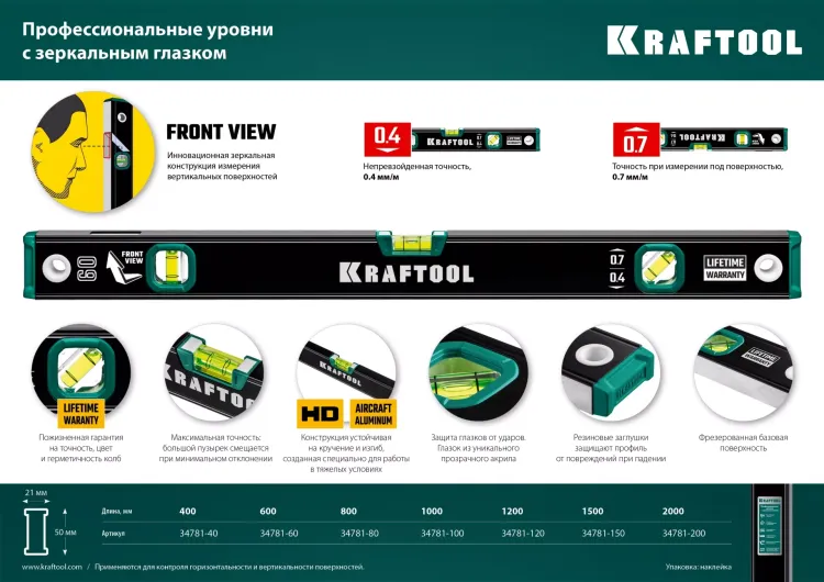 Профессиональный уровень с зеркальным глазком KRAFTOOL 34781-40 купить в Нефтеюганске