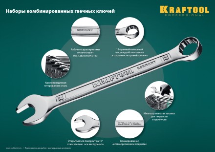 Наборы ключей комбинированных KRAFTOOL, Cr-V, DIN 3110, в EVA-ложементе 27079-H18E купить в Нефтеюганске