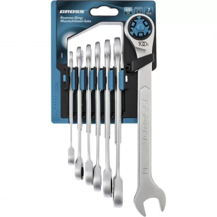 Набор ключей комбинированных трещоточных количество зубьев 100 СRV 7 шт 8-19 мм Gross 14859 купить в Нефтеюганске