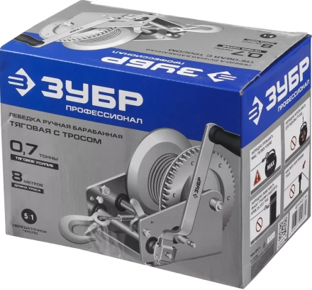 Лебедка ручная барабанная ЗУБР &quot;ПРОФЕССИОНАЛ&quot;, тяговая, тросовая, 0,7т, 8м 43113-0.7_z01 купить в Нефтеюганске