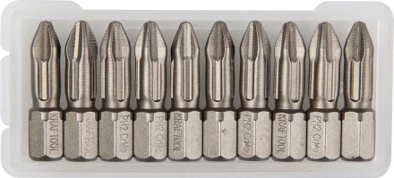 Биты &quot;ЕХPERT&quot; торсионные кованые, обточенные, KRAFTOOL 26121-2-25-10, Cr-Mo сталь, тип хвостовика C 1/4&quot;, PH2, 25мм, 10шт 26121-2-25-10 купить в Нефтеюганске