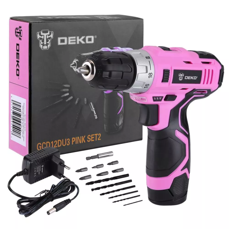 Дрель аккумуляторная DEKO GCD12DU3 PINK SET2 + оснастка 13 шт, 063-4171 купить в Нефтеюганске