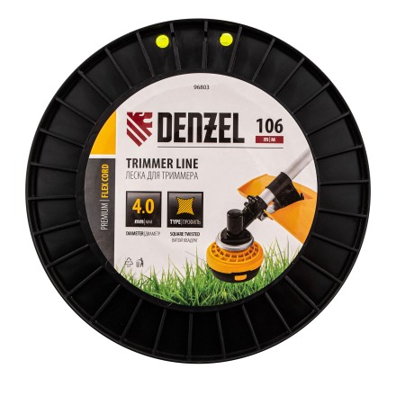 Леска для триммера витой квадрат, 4,0мм х 106м, на DIN катушке FLEX CORD// Denzel 96803 купить в Нефтеюганске