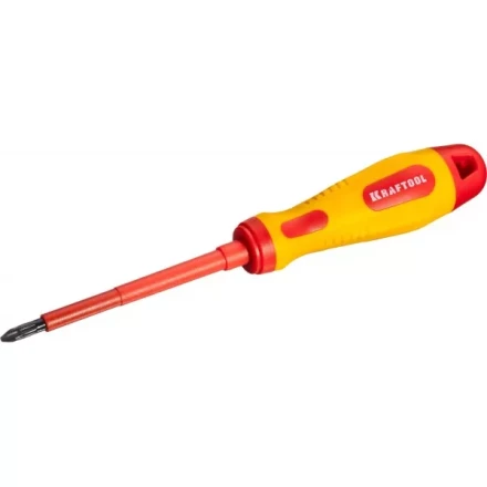 Отвертка KRAFTOOL, высоковольтная, Cr-Mo-V стержень, двухкомпонент. маслобензостойкая рукоятка, PH №2, 100мм 250084-2-100 купить в Нефтеюганске