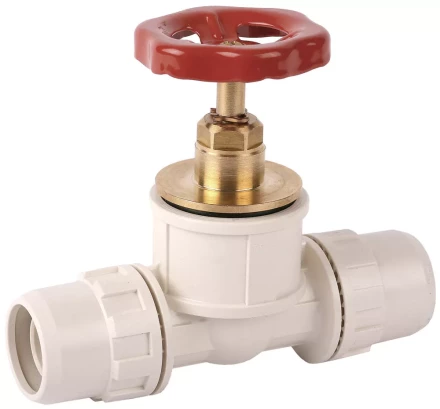 Кран ЗУБР &quot;ШиреФит&quot; запорный в сборе &quot;штуцер с гайкой - кран запорный с маховиком - штуцер с гайкой&quot;, 26мм 51571-26 купить в Нефтеюганске