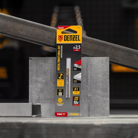 Сверло спиральное по металлу Denzel 2,5 x 57 мм, Р6М5, Golden Tip , 2шт. 718224 купить в Нефтеюганске