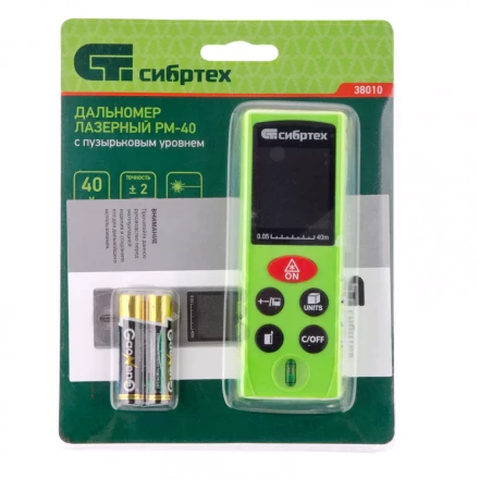 Лазерный дальномер Сибртех PM-40 с пузырьковым уровнем 38010 купить в Нефтеюганске
