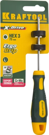 Отвертка KRAFTOOL, Cr-Mo-V сталь, двухкомпонентная противоскользящая рукоятка, HEX, №3x75мм 250075-3-075 купить в Нефтеюганске
