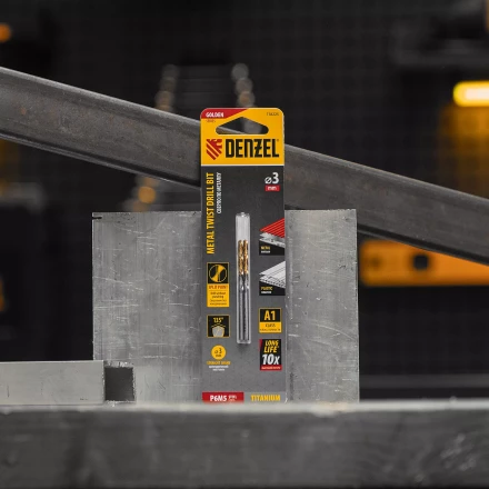 Сверло спиральное по металлу 3 x 60 мм, Р6М5, Golden Tip , 2шт. Denzel 718225 купить в Нефтеюганске