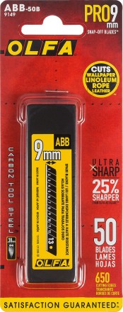 Лезвия OLFA сегментированные BLACK MAX, 9х80х0,38мм, 13 сегментов, 50шт OL-ABB-50B купить в Нефтеюганске