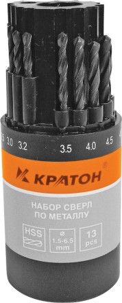 Набор сверл по мет 1,5-6,5 мм 13 шт Кратон 1 05 01 010 купить в Нефтеюганске