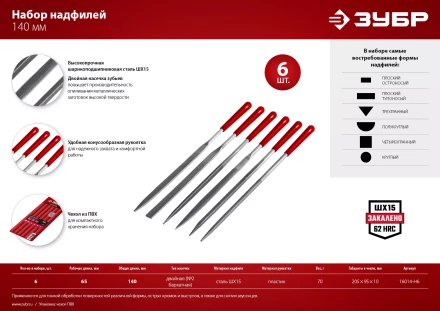 ЗУБР 6 шт, 140 мм, в чехле, с ручками, набор надфилей (16014-H6) купить в Нефтеюганске