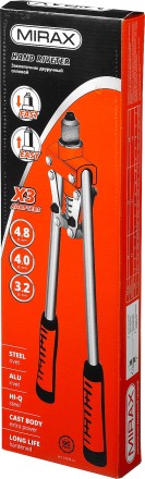 Заклепочник двуручный, MIRAX 31034, для заклёпок d=3,2 / 4,0 / 4,8 мм из алюминия и стали, литой корпус 31034_z01 купить в Нефтеюганске