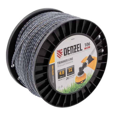 Леска для триммера двухкомпонентная витой квадрат, 4,0мм х 106м, на DIN катушке EXTRA CORD// Denzel 96826 купить в Нефтеюганске