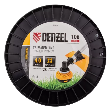Леска для триммера двухкомпонентная витой квадрат, 4,0мм х 106м, на DIN катушке EXTRA CORD// Denzel 96826 купить в Нефтеюганске