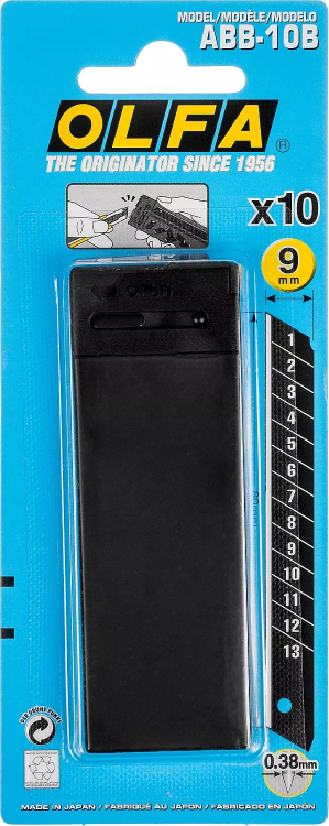 Лезвие OLFA сегментированные BLACK MAX, 9х80х0,38мм, 13 сегментов, 10шт OL-ABB-10B купить в Нефтеюганске