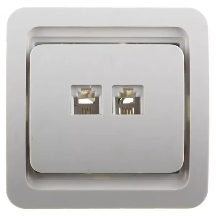 Розетка СВЕТОЗАР &quot;ГАММА&quot; телефонная двойная, цвет белый SV-54118-W купить в Нефтеюганске
