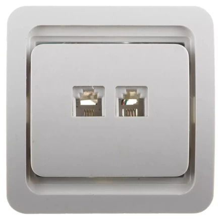 Розетка СВЕТОЗАР &quot;ГАММА&quot; телефонная двойная, цвет белый SV-54118-W купить в Нефтеюганске