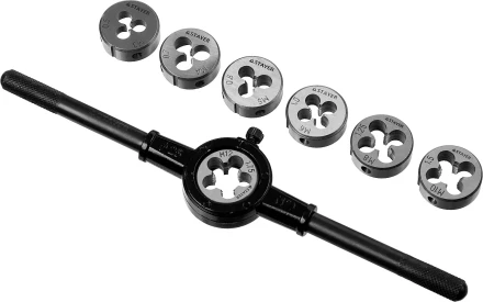 Набор плашек STAYER &quot;MASTER&quot;, плашкодержатель 1шт, плашки 7шт, 8 предметов 28015-H8_z01 купить в Нефтеюганске