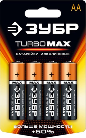 Батарейка ЗУБР &quot;TURBO MAX&quot; щелочная (алкалиновая), тип AA, 1,5В, 4шт на карточке 59206-4C купить в Нефтеюганске