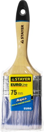 Кисть плоская STAYER &quot;EURO&quot;, &quot;AQUA&quot; для воднодисперсионных и акриловых ЛКМ, искусств щетина, деревян ручка, 3&quot;/75мм 01062-075 купить в Нефтеюганске
