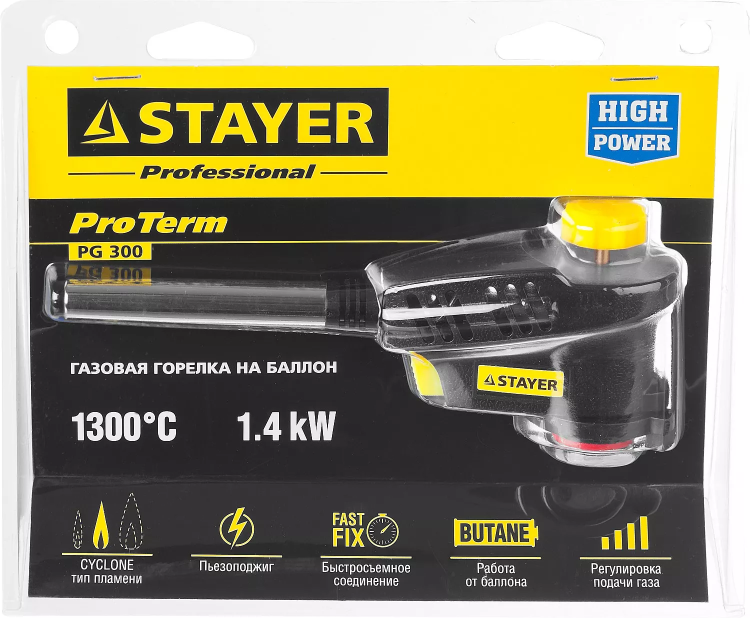 Газовая горелка "ProTerm" на баллон, STAYER "PROFESSIONAL" 55582, с пьезоподжигом, регулировка пламени, вихревое пламя, цанговое соединение, 1300С 55582 купить в Нефтеюганске