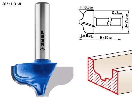 ЗУБР 31.8 x 16 мм, радиус 6.3 мм, фреза пазовая фасонная №2, Профессионал (28741-31.8) купить в Нефтеюганске