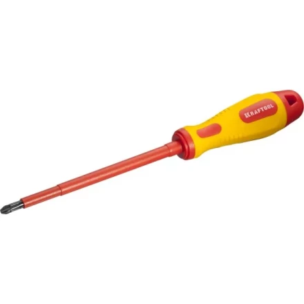 Отвертка KRAFTOOL, высоковольтная, Cr-Mo-V стержень, двухкомпонент. маслобензостойкая рукоятка, PH №3, 150мм 250084-3-150 купить в Нефтеюганске
