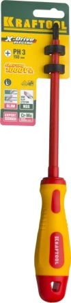 Отвертка KRAFTOOL, высоковольтная, Cr-Mo-V стержень, двухкомпонент. маслобензостойкая рукоятка, PH №3, 150мм 250084-3-150 купить в Нефтеюганске