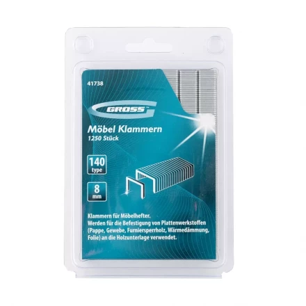 Скобы 8 мм для мебельного степлера усиленные тип 140 1250 шт GROSS 41738 купить в Нефтеюганске