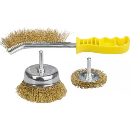 STAYER &quot;PROFESSIONAL&quot;. Набор щеток-крацовок, витая стальная латунированная проволока 0,3мм, дисковая 50мм, чашечная 75мм, ручная, 3шт 35151-H3_z01 купить в Нефтеюганске
