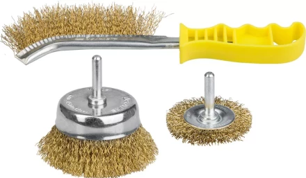 STAYER &quot;PROFESSIONAL&quot;. Набор щеток-крацовок, витая стальная латунированная проволока 0,3мм, дисковая 50мм, чашечная 75мм, ручная, 3шт 35151-H3_z01 купить в Нефтеюганске