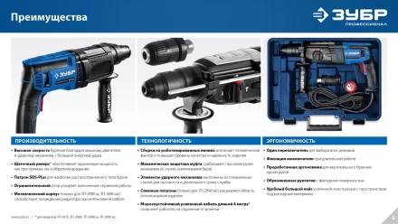 ЗУБР 28 мм, 900 Вт, перфоратор SDS Plus + БЗП, мет. корпус, Профессионал (ЗП-2890 МС) купить в Нефтеюганске