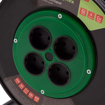 Удлинитель силовой 50 м, 16А, тип УХ10, ПВС, на кабельной катушке, 4 розетки без заземления Сибртех 95865 купить в Нефтеюганске