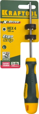 Отвертка KRAFTOOL, Cr-Mo-V сталь, двухкомпонентная противоскользящая рукоятка, HEX, №4x100мм 250075-4-100 купить в Нефтеюганске