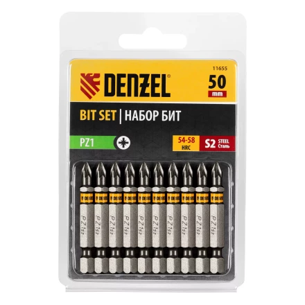 Бита PZ1х50, сталь S2, шестигранный профиль, 10 шт. Е 6,3 Denzel 11655 купить в Нефтеюганске